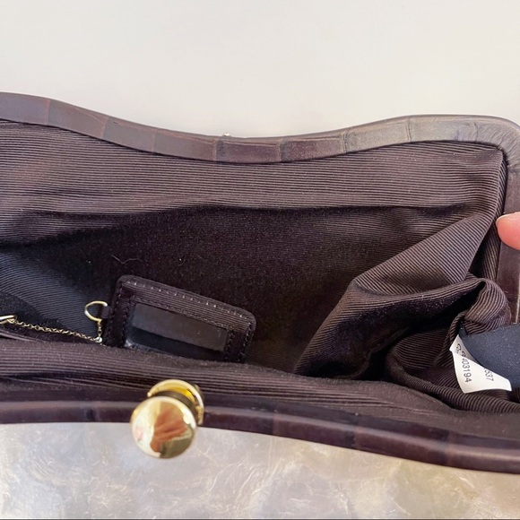 Brown Genuine Leather Croc Emboss Design Hand Held Clutch Chic Classic - Picture 11 of 15